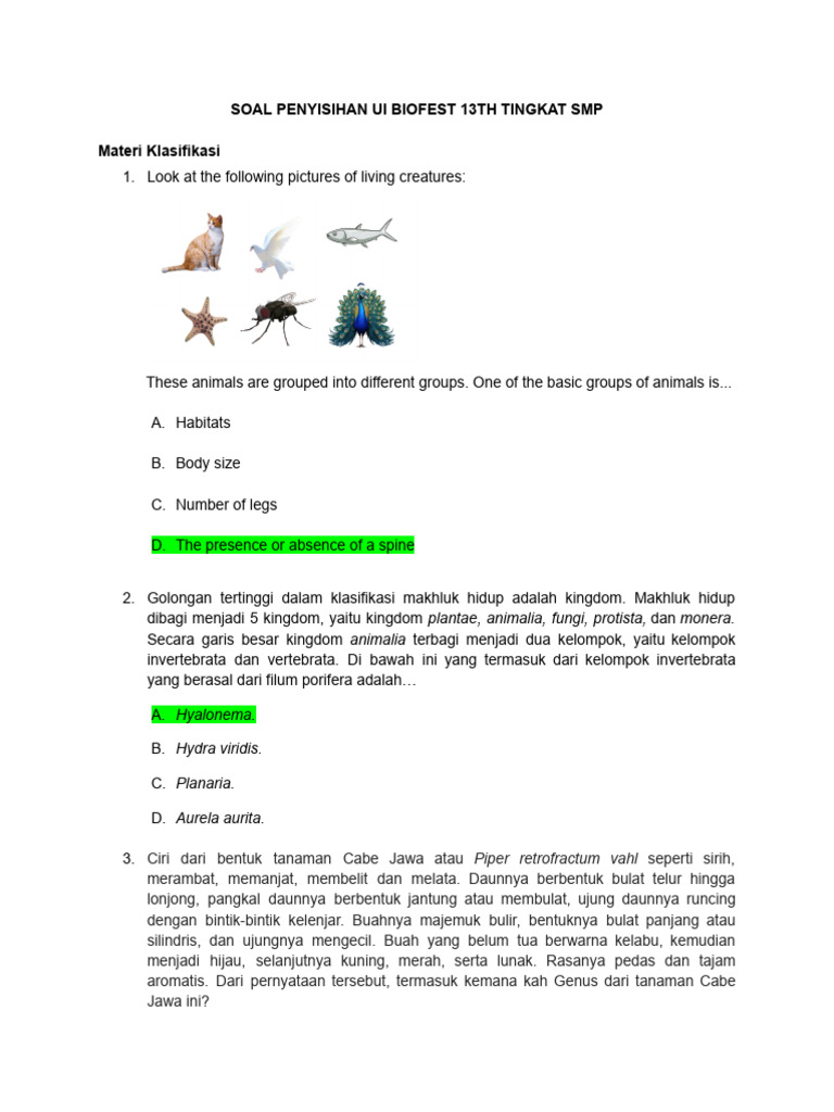 Soal Penyisihan UI Biofest SMP | PDF