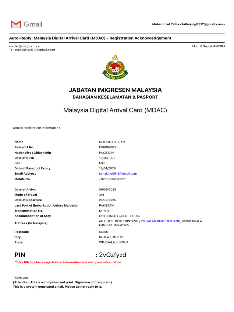 MDAC Registration Acknowledgement | PDF