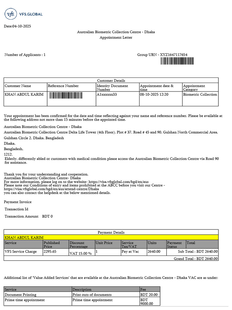 Vfs Global Appointment Pdf Payments
