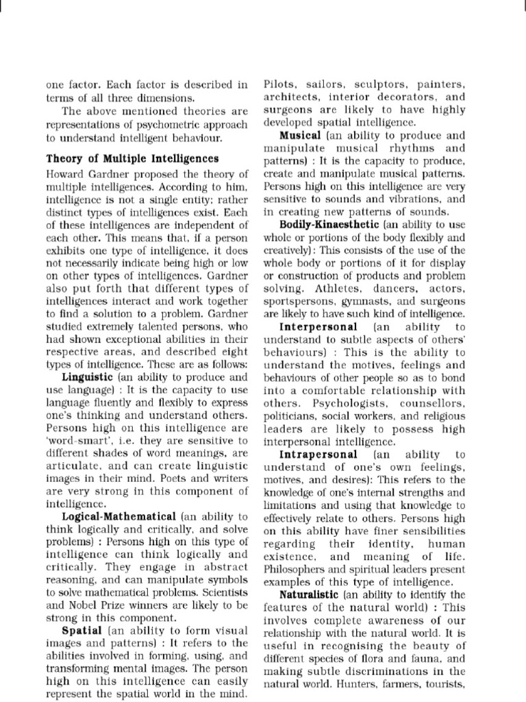 Theory of Multiple Intelligence | PDF