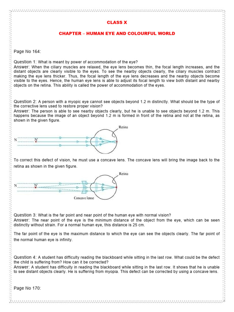 Human Eye and Colourful World - Ncert Solution | PDF | Eye | Human Eye
