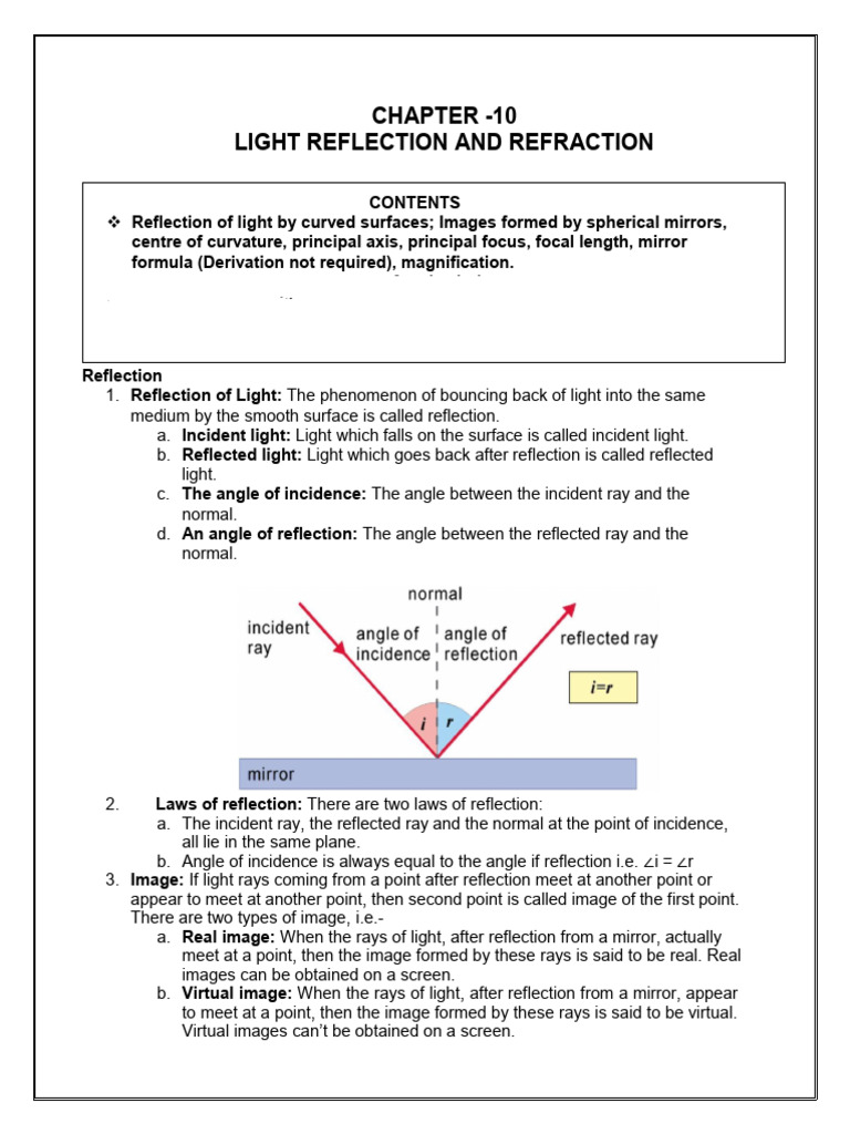 Reflection - Notes and QA | PDF | Mirror | Reflection (Physics)