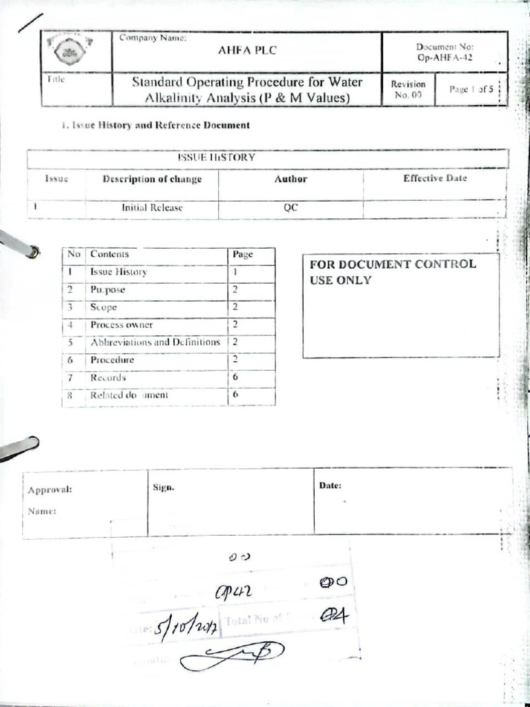 Water Alkalinity Analysis SOP | PDF | Titration | Chemistry