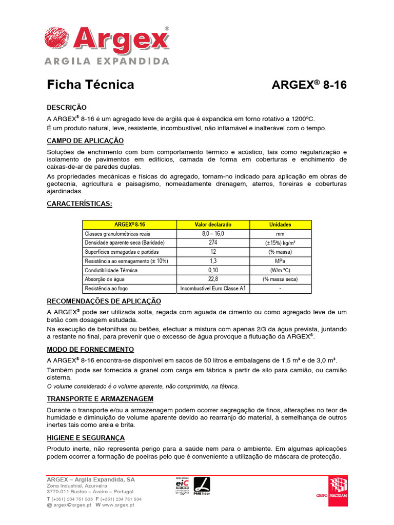 Argila Expandida ARGEX® 8-16: Aplicações e Características | PDF