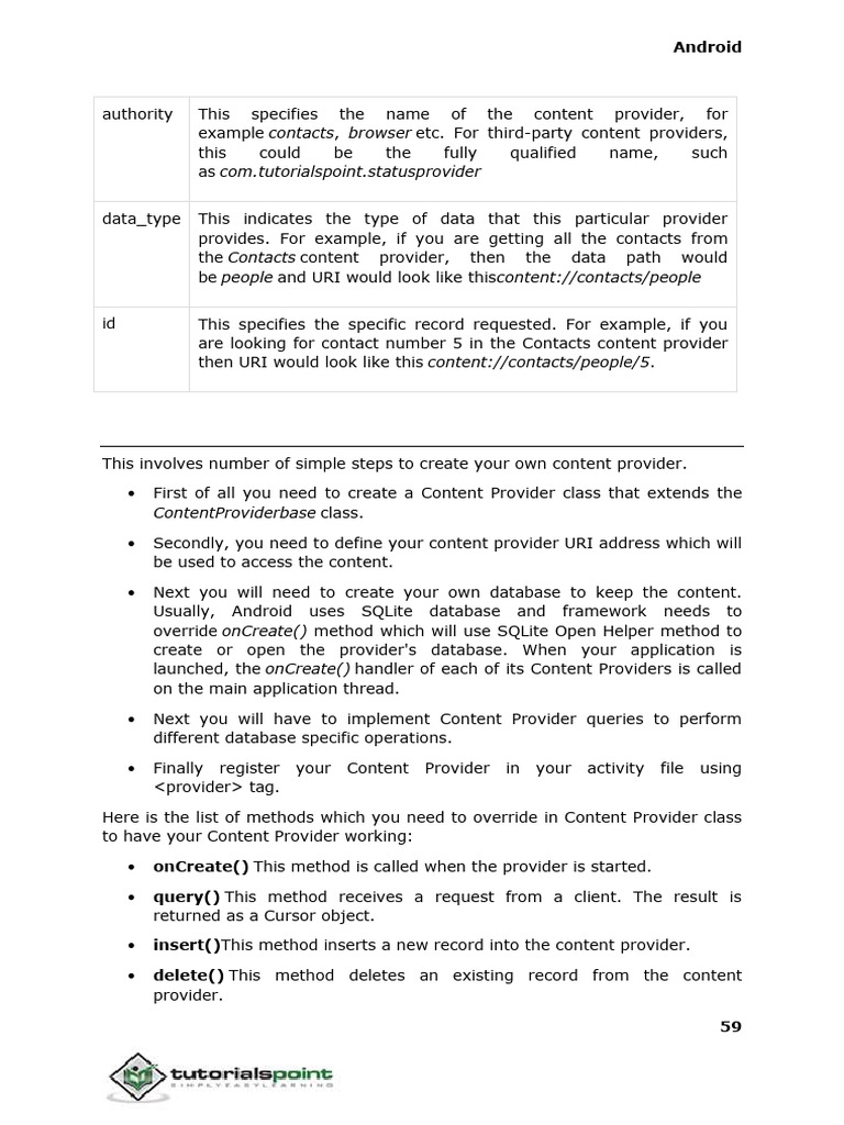 Creating an Android Content Provider Guide | PDF | Databases | Uniform ...