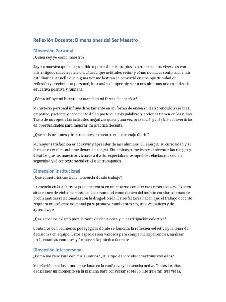 Reflexión sobre la Práctica Docente | PDF | Maestros | Aprendizaje