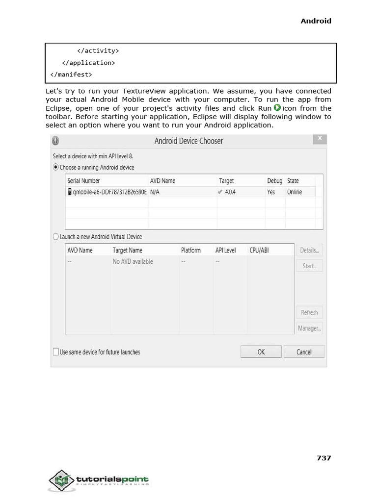 Running Android TextureView App in Eclipse | PDF