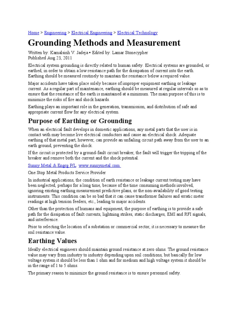 Grounding Methods for Electrical Safety | PDF | Electrical Resistance ...