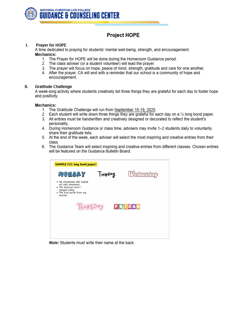 Project HOPE: Activities for Student Well-Being | PDF | Gratitude