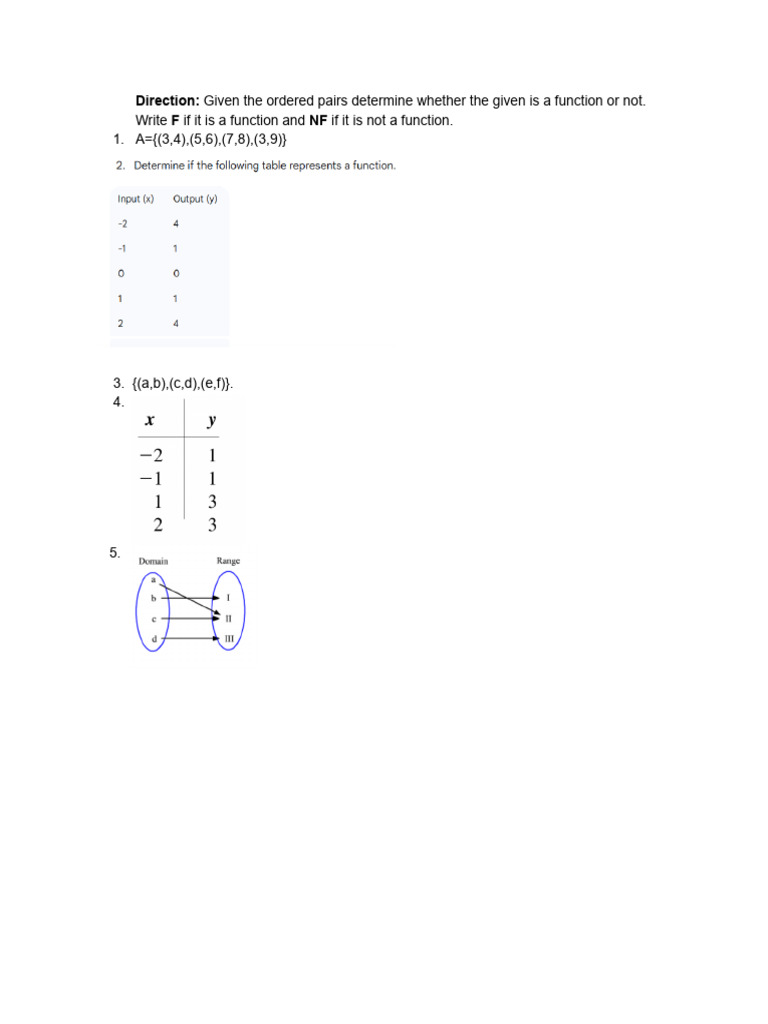 Determine Function Status of Ordered Pairs | PDF