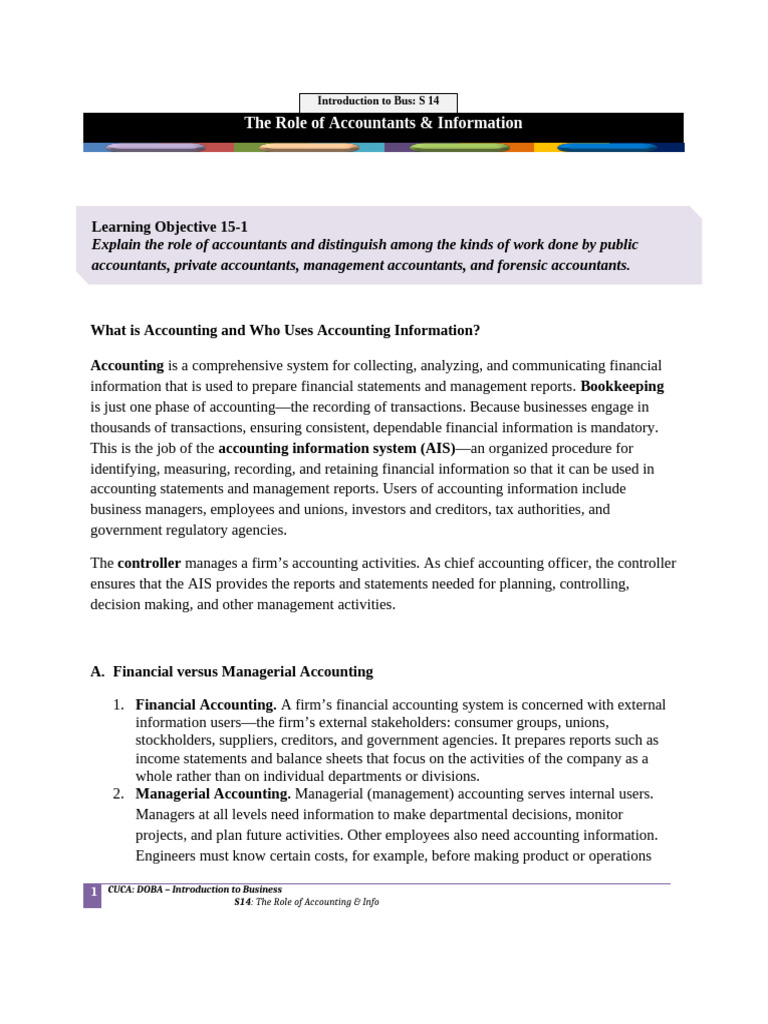 S 14 - The Role of Accountants and Information | PDF | Equity (Finance ...