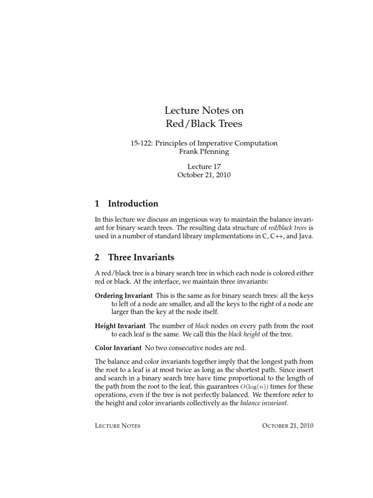 Red/Black Trees Lecture Notes | PDF