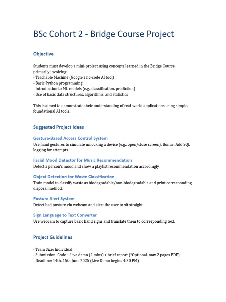 BSc Bridge Course Mini-Project Guide | PDF | Artificial Intelligence ...