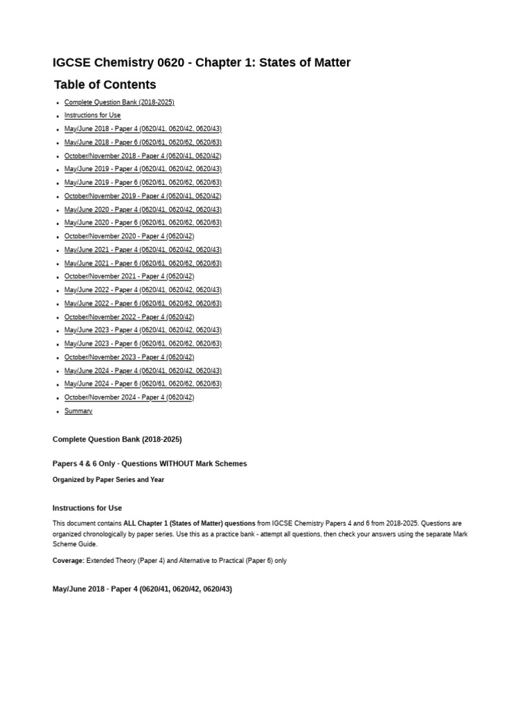 IGCSE Chemistry States of Matter Questions | PDF | Gases | Liquids