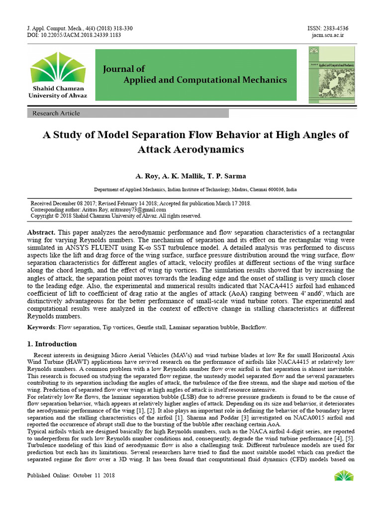 High Angle Attack Flow Separation Study | PDF | Airfoil | Boundary Layer