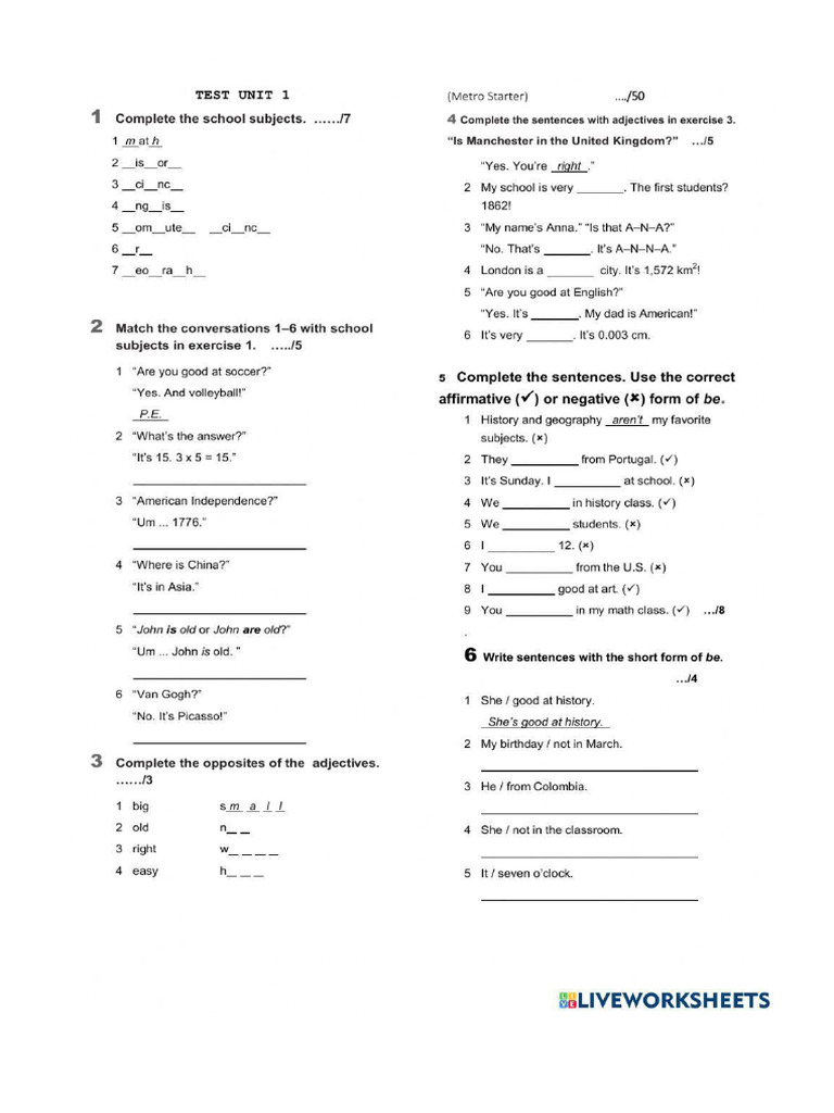 Metro Starter Test Unit 1 | PDF