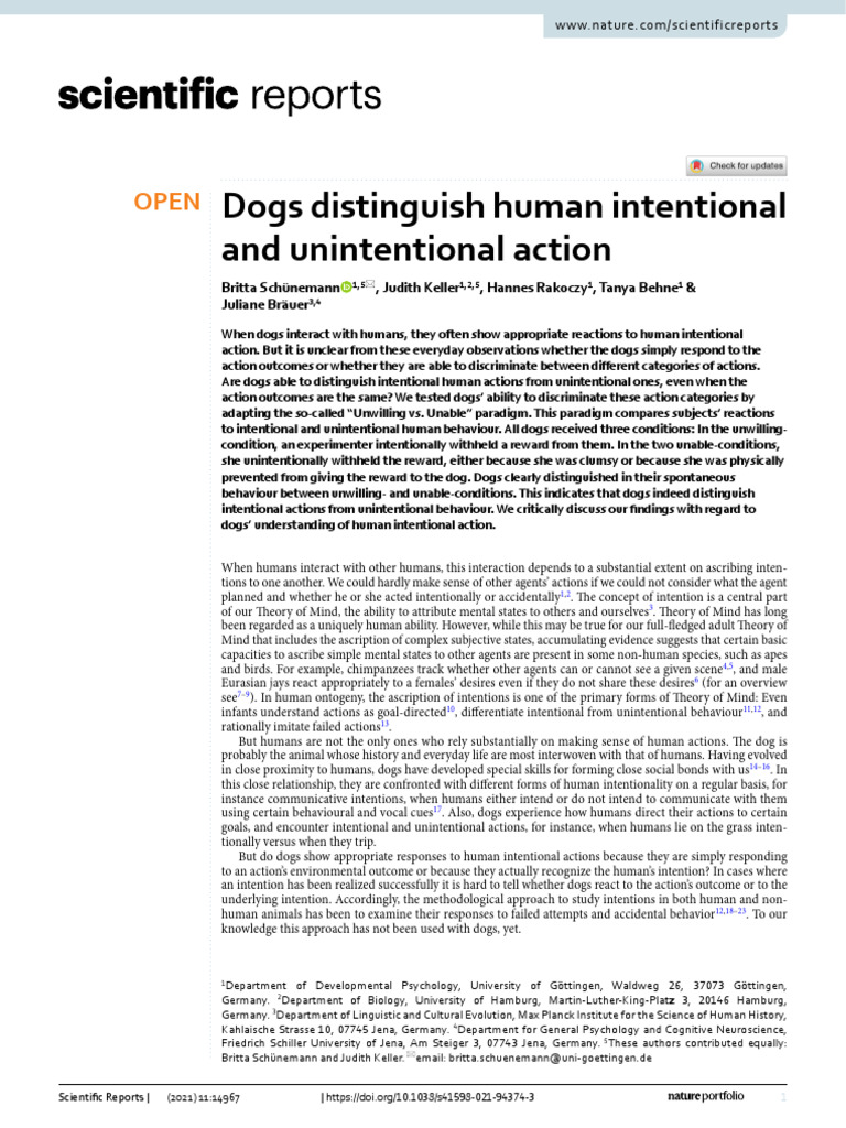Dogs Distinguish Human Intentional and Unintentional Action | PDF ...