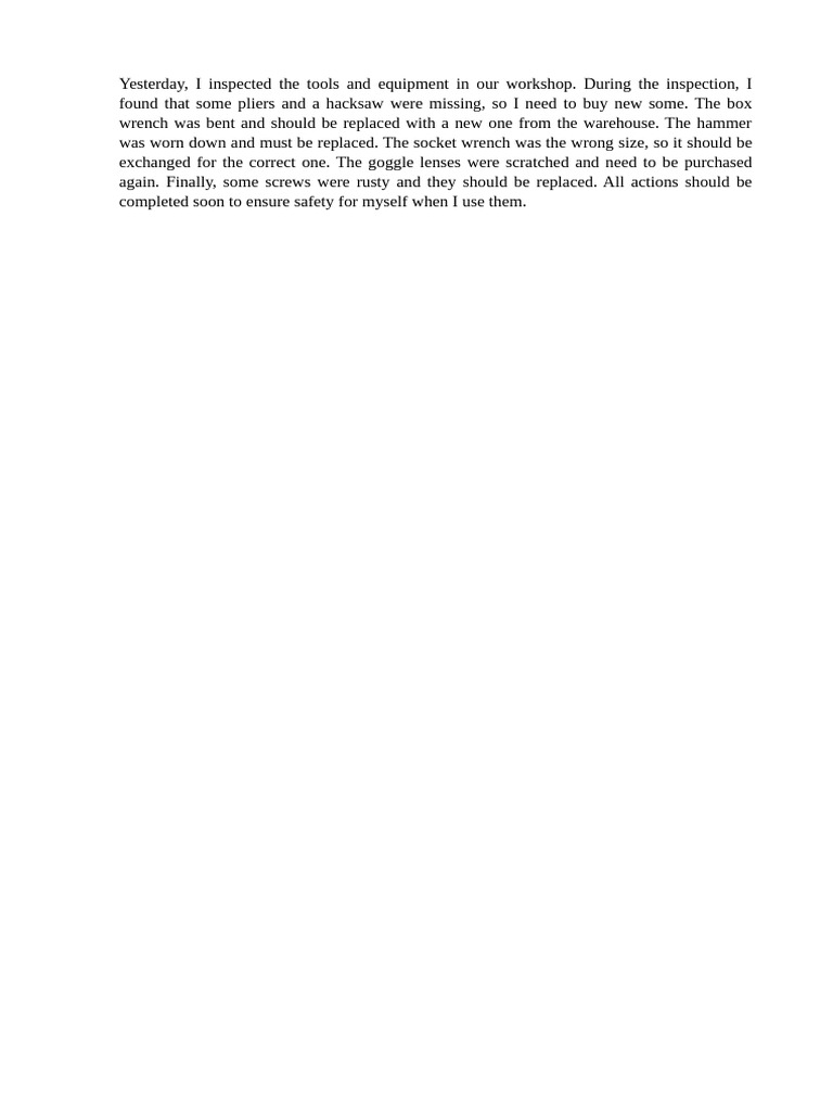 Workshop Tool Inspection Report | PDF