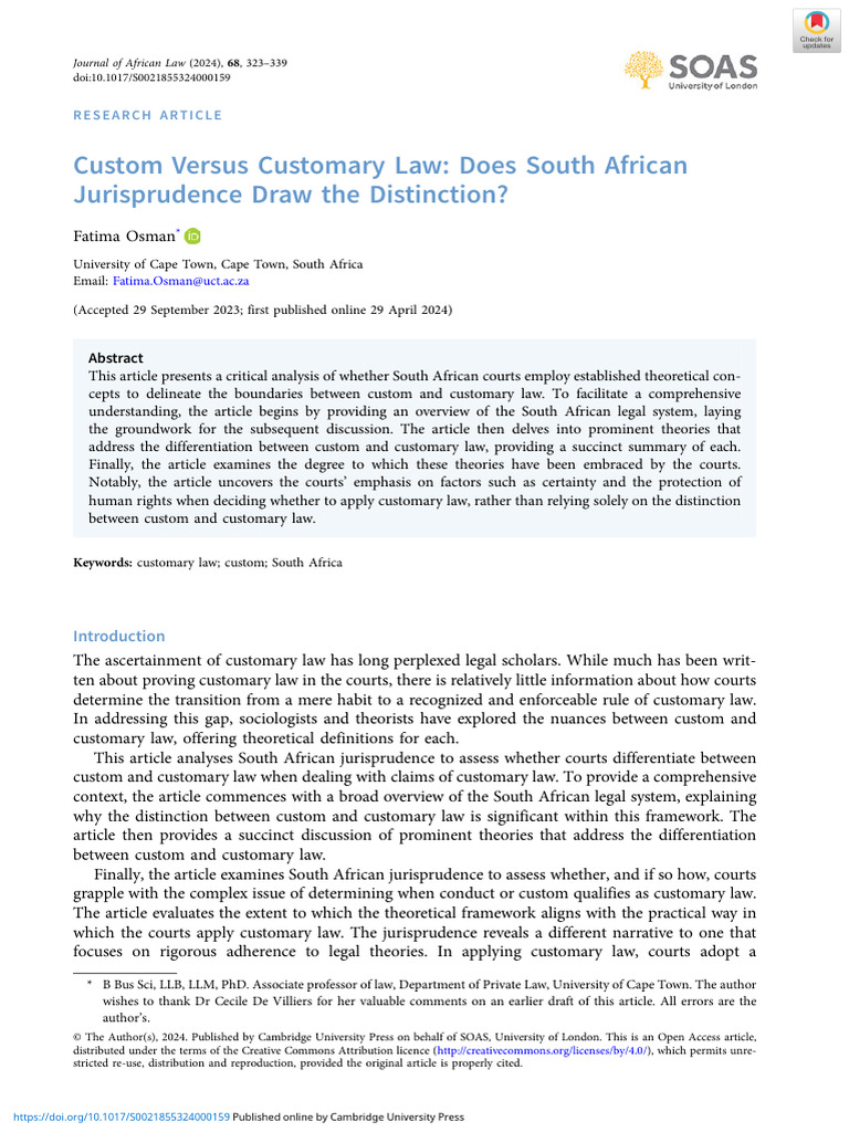 Distinguishing Custom and Customary Law in South Africa | PDF | Justice ...