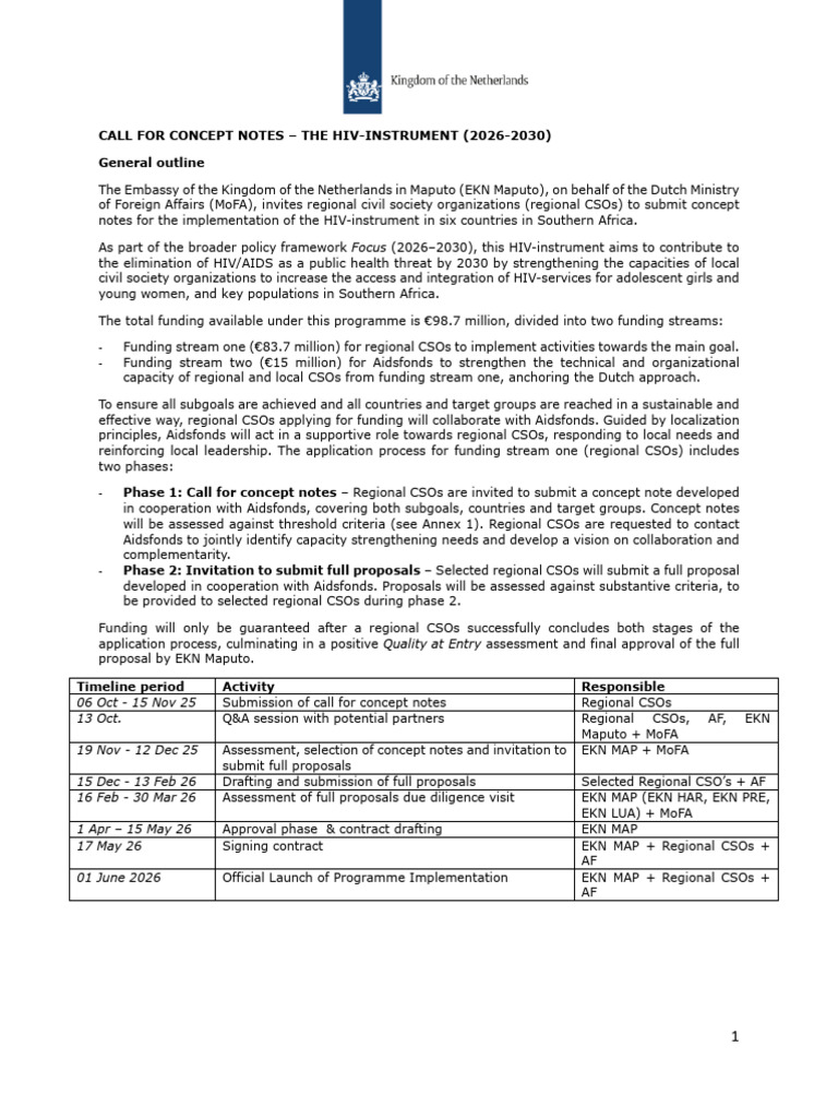MAP - HIV-Instrument - Call For Concept Notes | PDF | Prevention Of Hiv ...