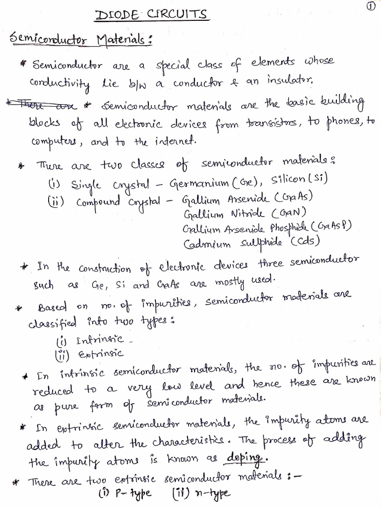 Diode Circuits Handwritten Notes Pdf