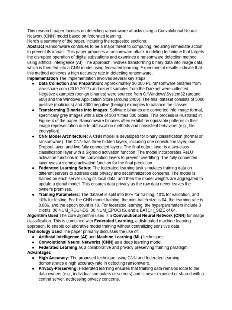 Detection of Ransomware Attacks Using Federated Learning Based On CNN ...