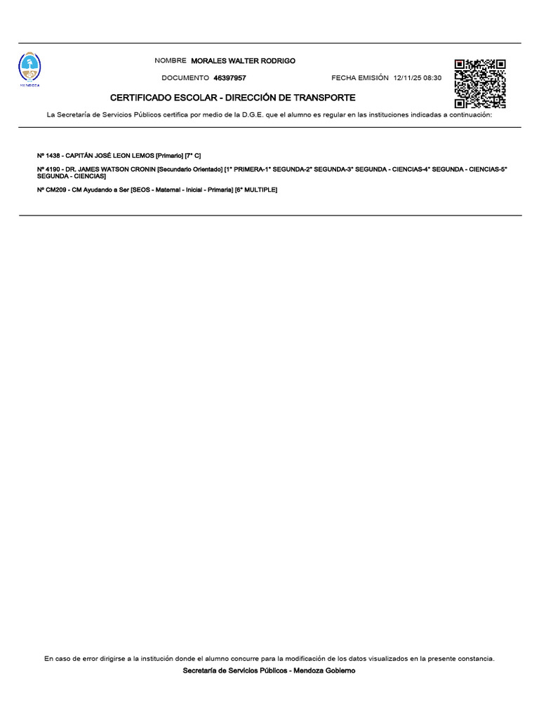 Certificado Escolar de Walter Morales | PDF