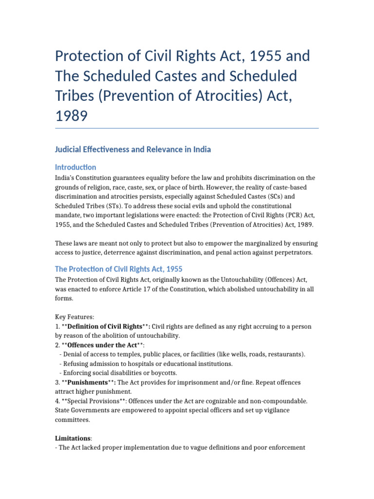 Civil Rights Acts: Impact and Relevance in India | PDF | Social Ethics ...