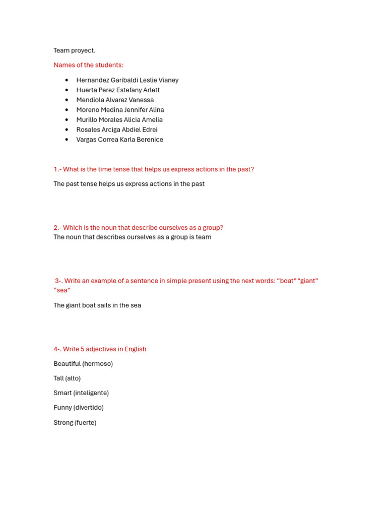 Team Project: English Language Exercises | PDF