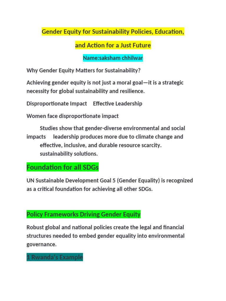 Gender Equity: Key to Sustainable Futures | PDF | Sustainability ...
