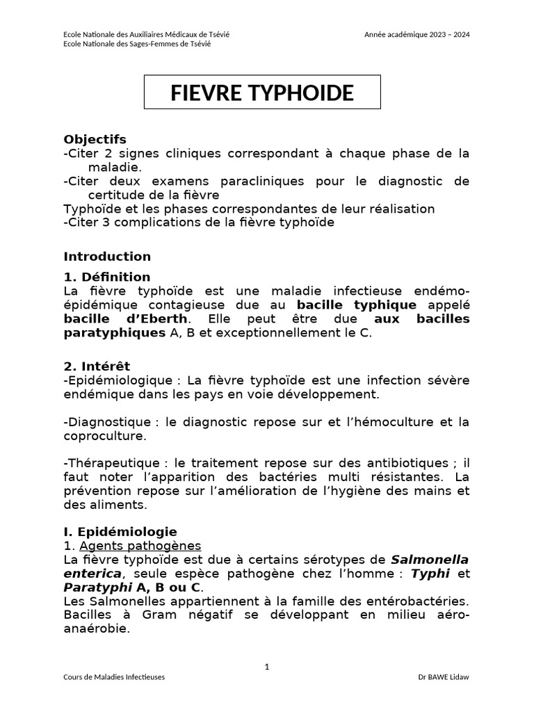 Fièvre Typhoïde : Symptômes et Traitement | PDF | Salmonelle | Maladies ...