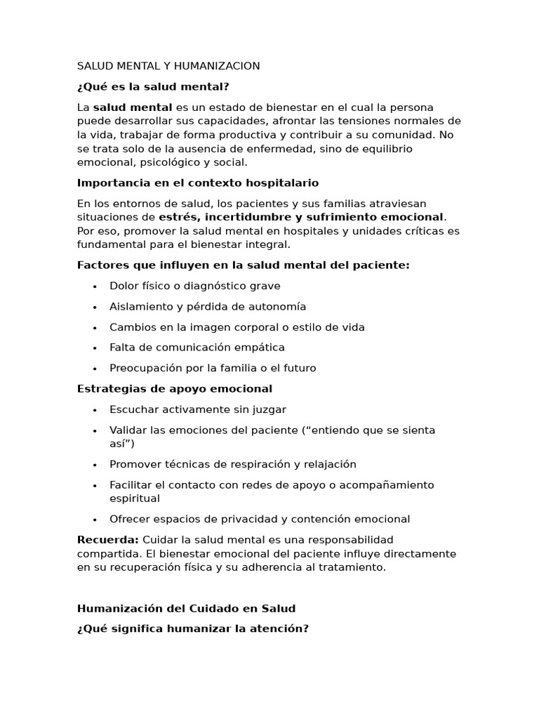 Salud Mental y Humanización en Hospitales | PDF | Salud mental | Las ...