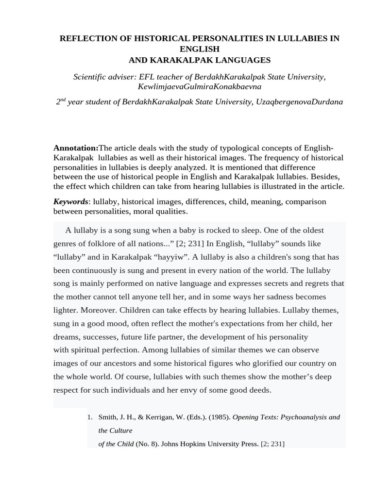 Historical Figures in English and Karakalpak Lullabies | PDF ...