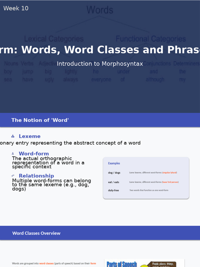 Week 10 - Form_ Words, Word Classes and Phrases | PDF | Verb | Adjective