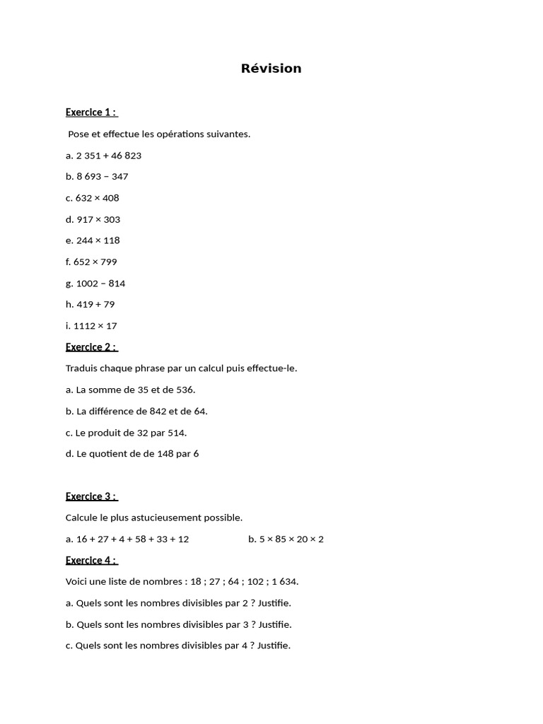 Exercices de mathématiques variés | PDF