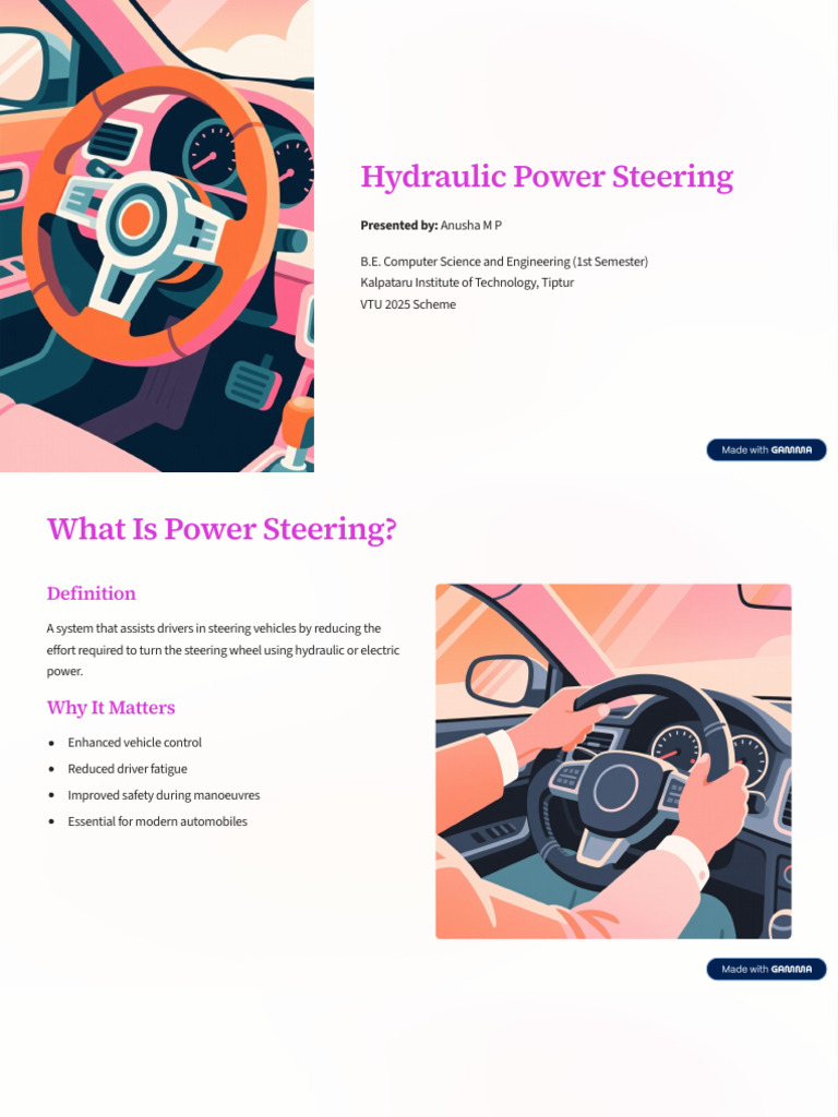 Hydraulic Power Steering Explained | PDF | Steering | Motor Vehicle