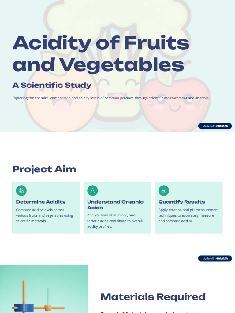 Acidity Levels in Fruits and Vegetables | PDF | Ph | Acid