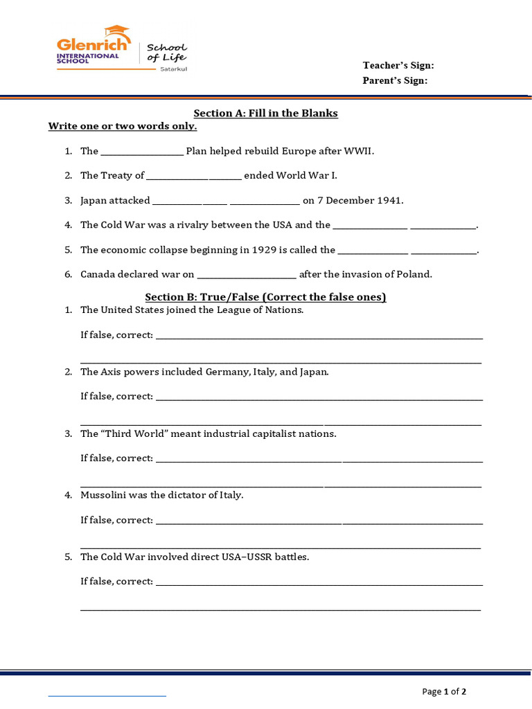 Revision Worksheet (4) | PDF | World War II | Cold War