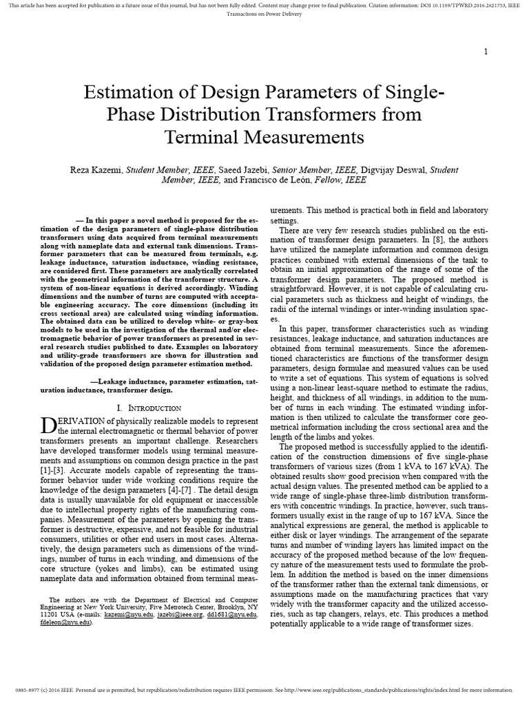 Estimating Single-Phase Transformer Parameters | PDF | Transformer ...