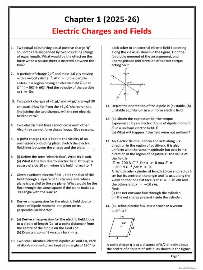 Chap 1 Electric Charges and Fields PDF (1) | PDF