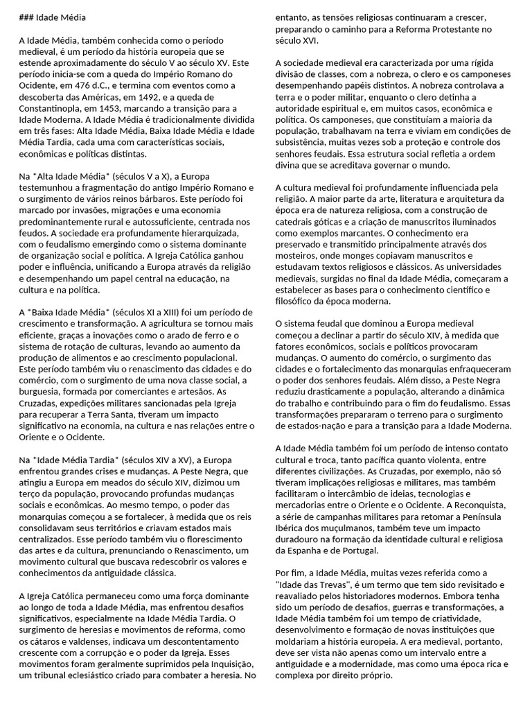 Idade Média | PDF | Idade Média | Feudalismo