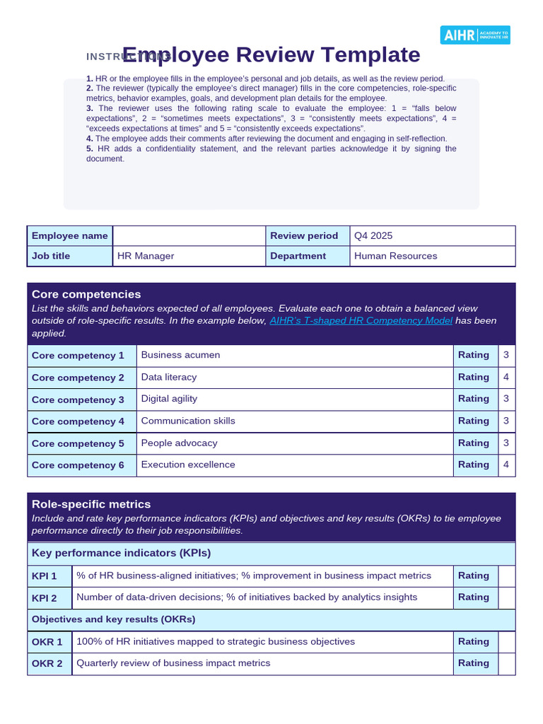 Employee Performance Review Template | PDF | Analytics | Performance ...