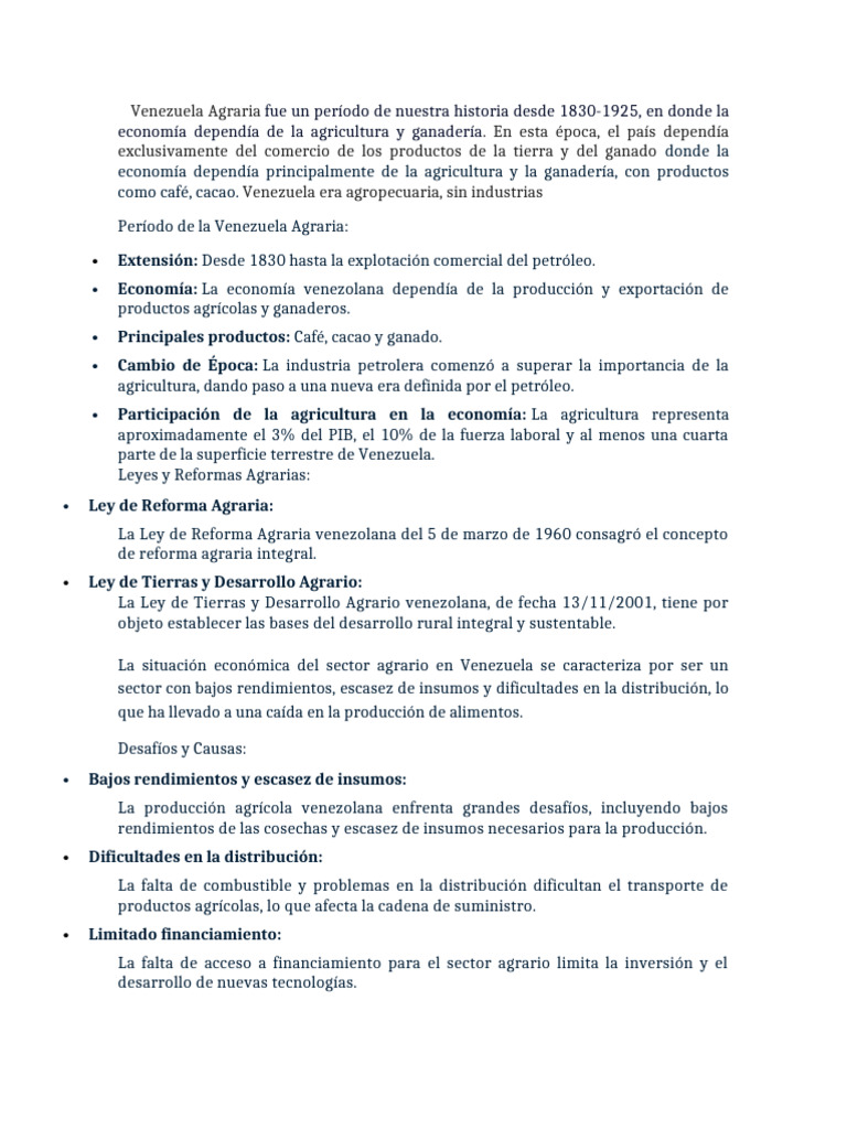 Historia y Desafíos de la Venezuela Agraria | PDF | Agricultura | Venezuela