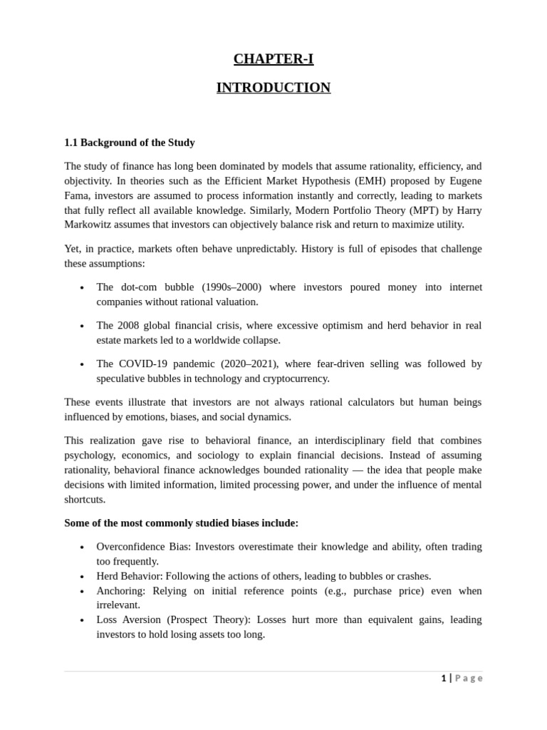Thesis Dinesh | PDF | Behavioral Economics | Economic Bubble