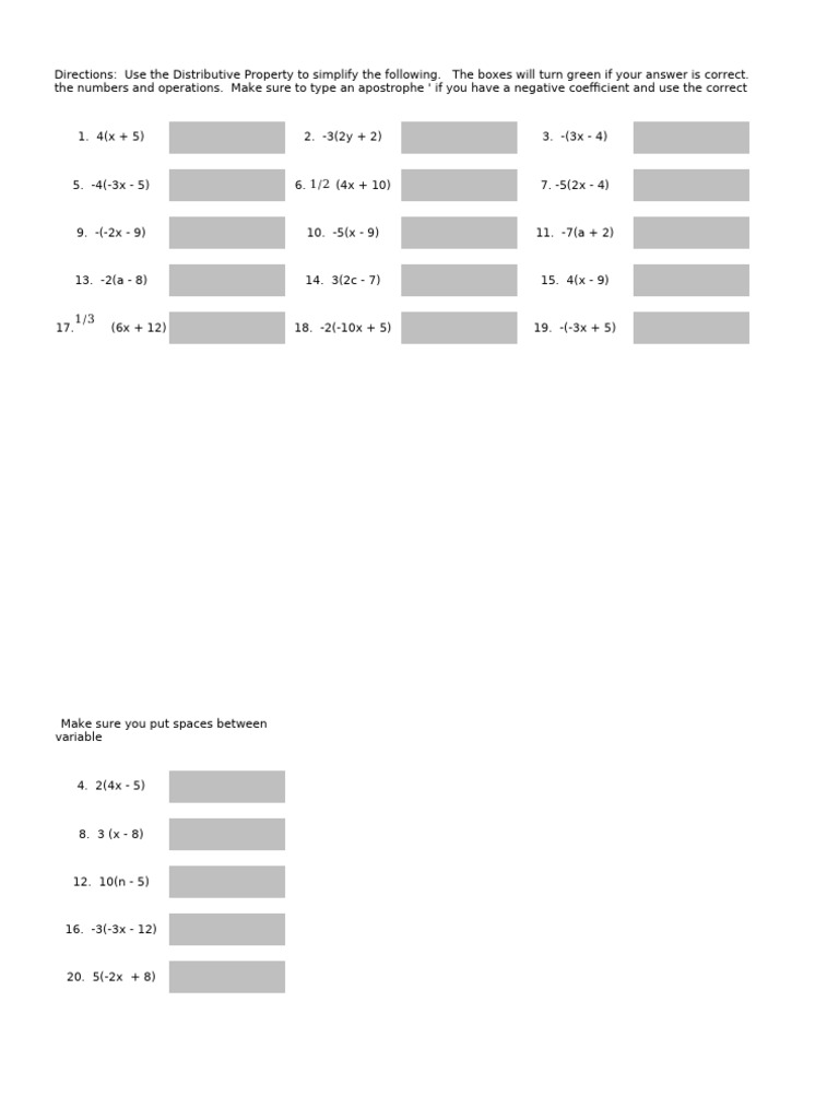 Distributive Property Practice Problems | PDF