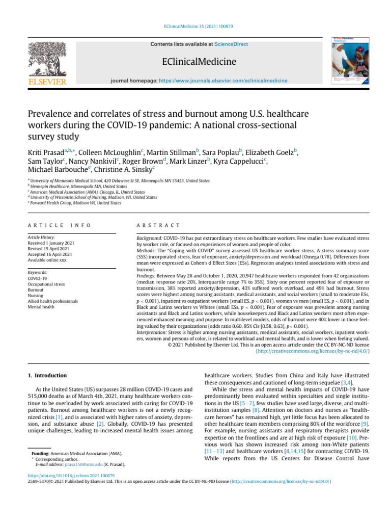 Prevalence and Correlates of Stress and Burnout Among U.S. Healthcare ...