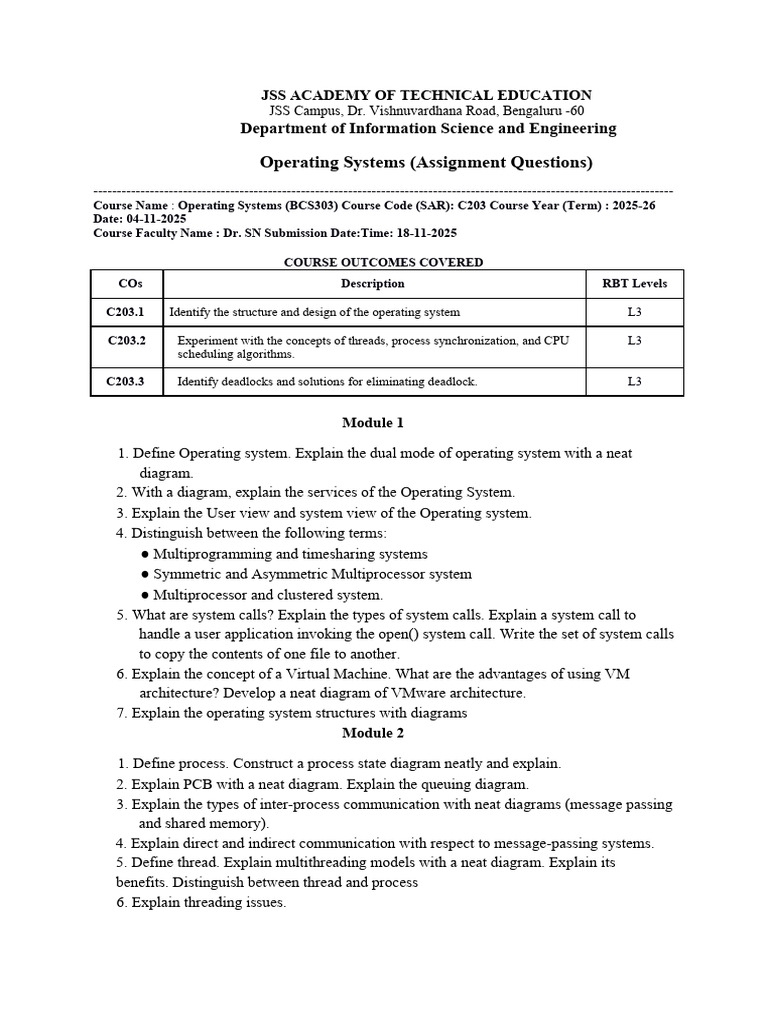 Operating Systems Assignment Questions | PDF | Scheduling (Computing ...
