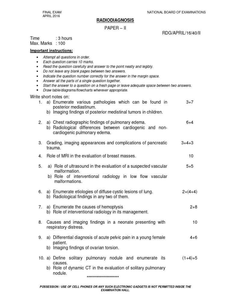RDG Paper - II | PDF | Radiology | Medical Imaging