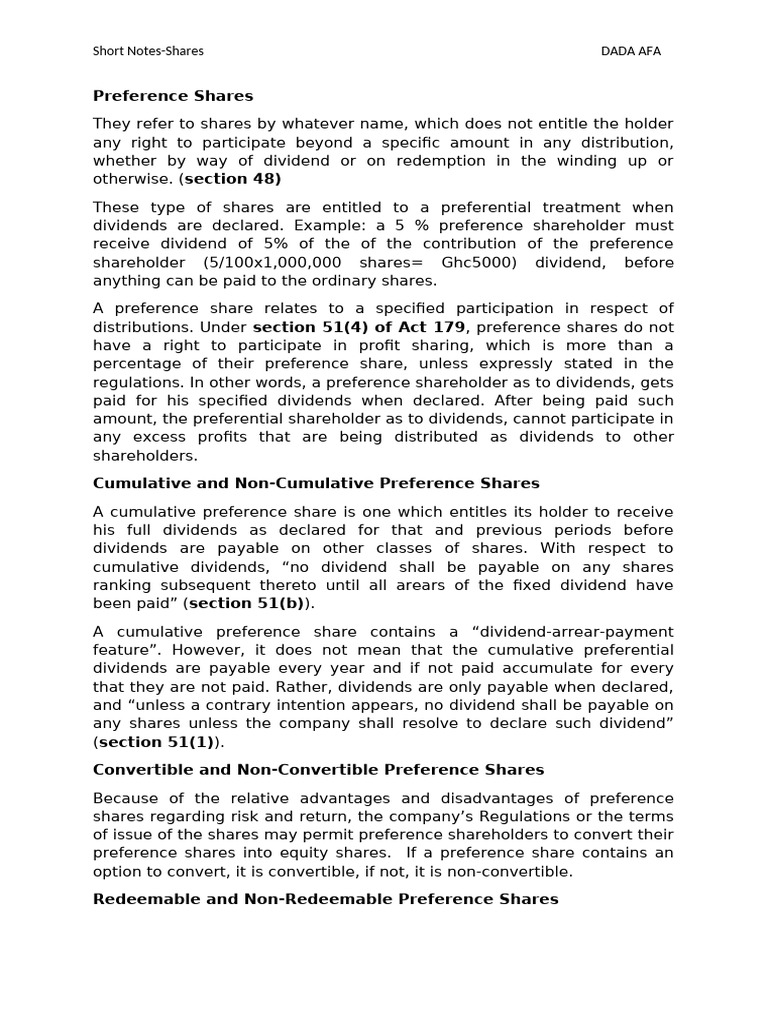 Understanding Preference and Equity Shares | PDF | Preferred Stock ...