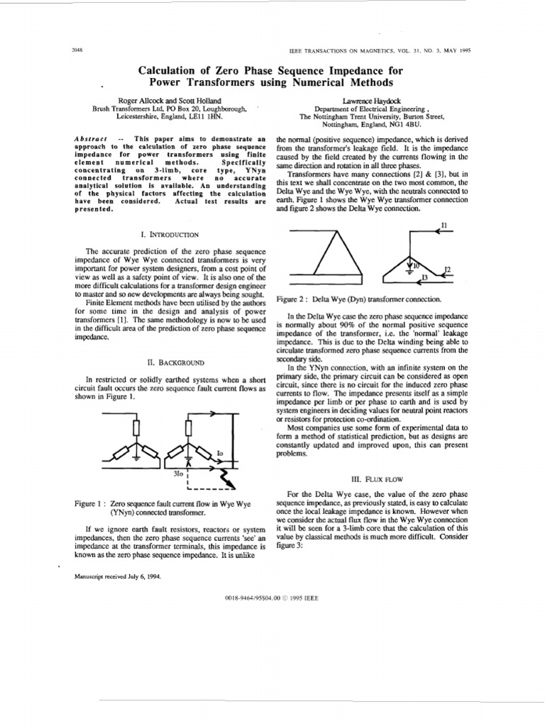 Calculation of Zero Phase Sequence Impedance For Power Transformers